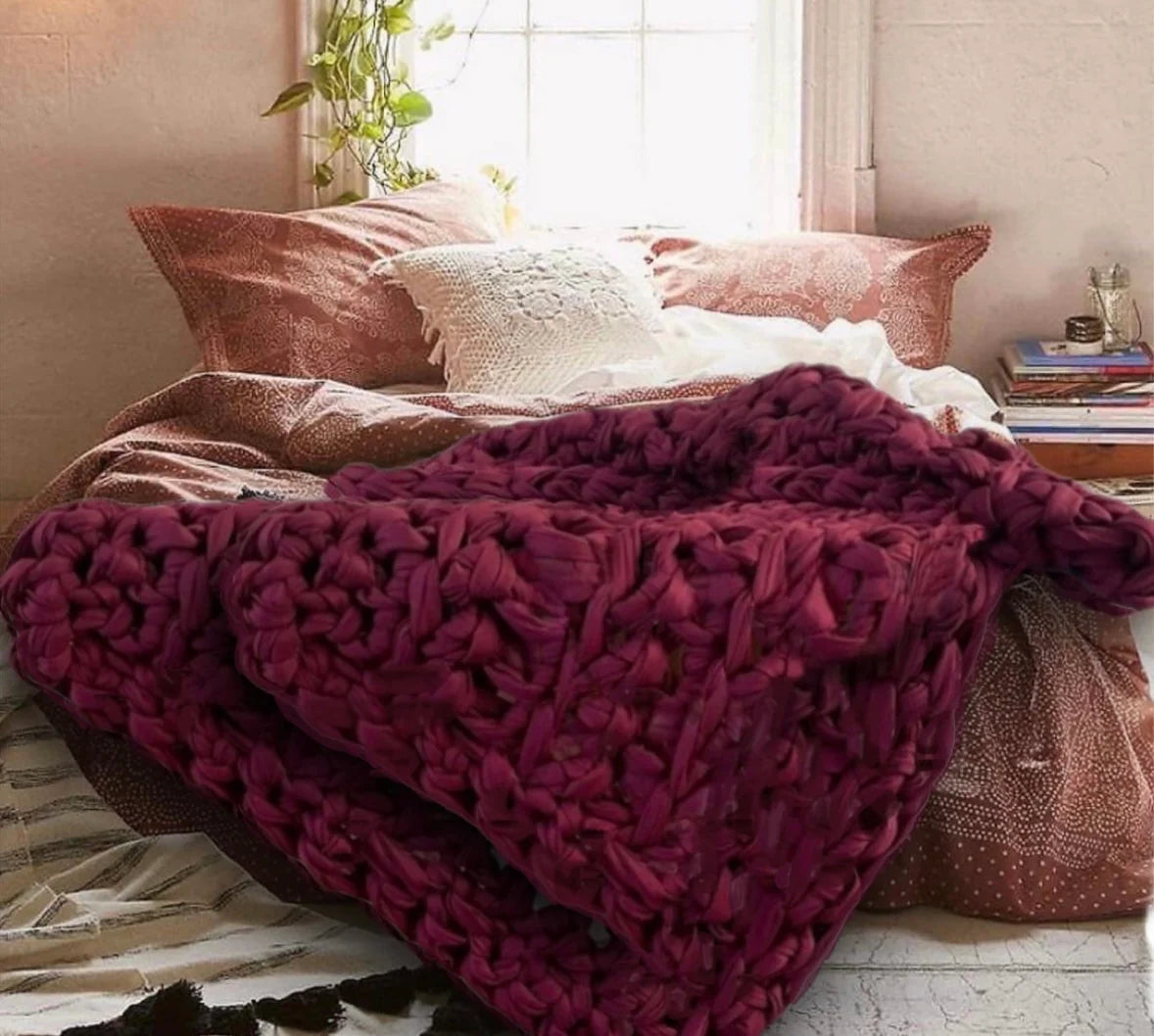 Wine Red Handmade Chunky Knit