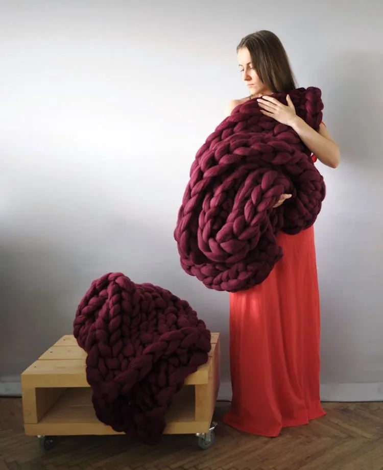 Wine Red Handmade Chunky Knit